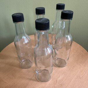 Five Clear Glass Hot Sauce Bottles 5 Fl Oz. NWOT